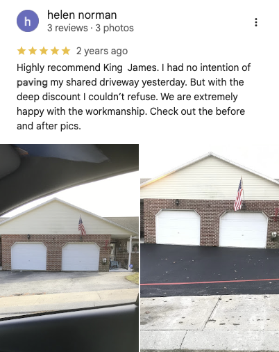5-star Google review from Helen Norman. Extremely happy with driveway paving workmanship.